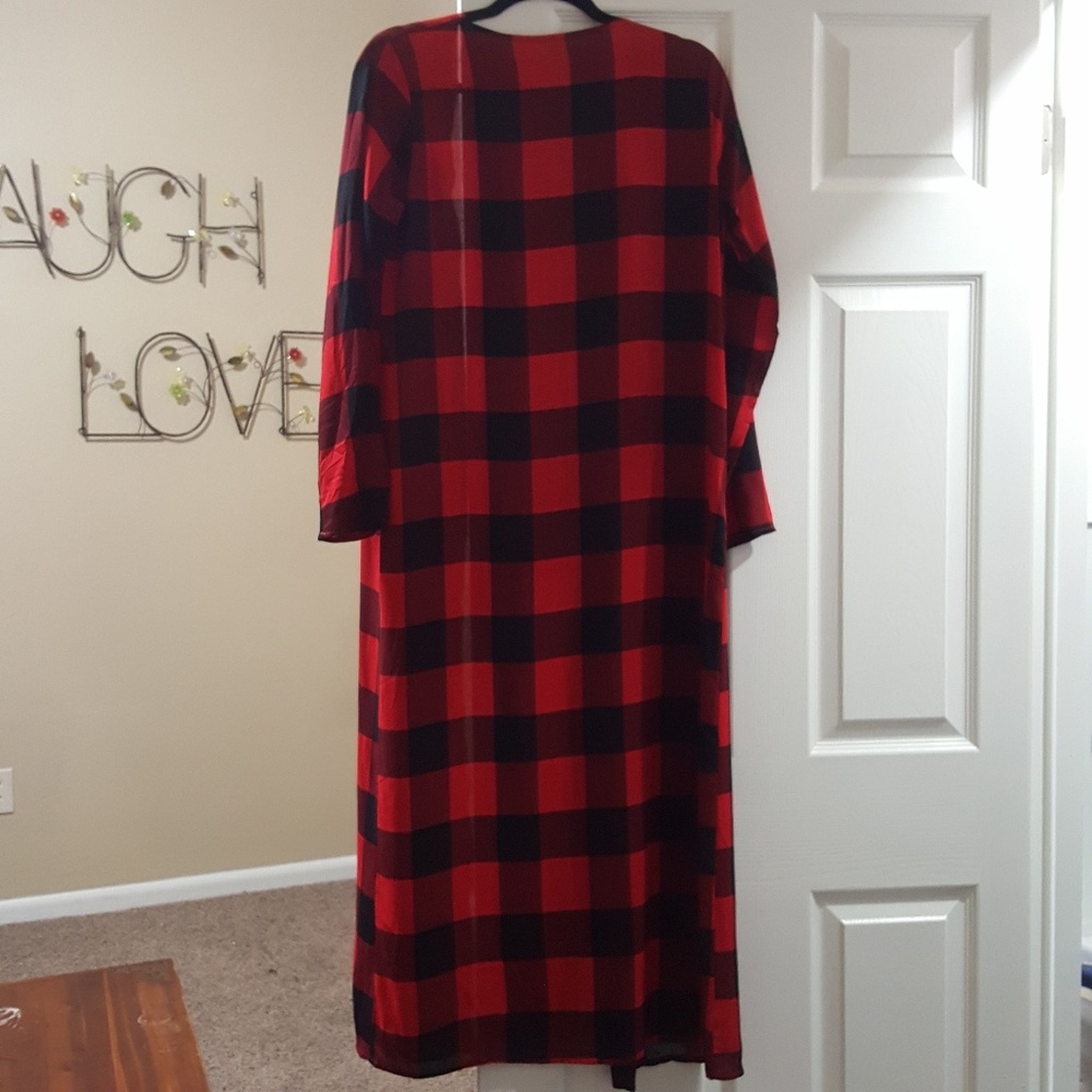RED/BLACK BUFFALO PLAID longline duster - Picture 7 of 8